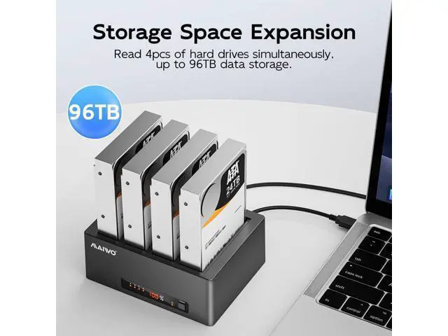 Alt view image 4 of 7 - 4 Bay Hard Drive Docking Station Cloner for 2.5 3.5 Inch SATA HDD SSD, USB 3.0 5Gbps Speed with UASP, 96TB Capacity, External HDD Duplicator Reader