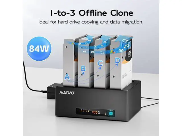 Alt view image 5 of 7 - 4 Bay Hard Drive Docking Station Cloner for 2.5 3.5 Inch SATA HDD SSD, USB 3.0 5Gbps Speed with UASP, 96TB Capacity, External HDD Duplicator Reader