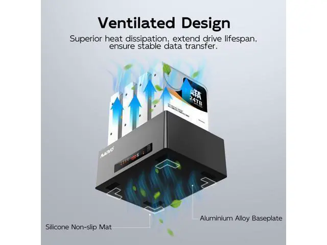 Alt view image 6 of 7 - 4 Bay Hard Drive Docking Station Cloner for 2.5 3.5 Inch SATA HDD SSD, USB 3.0 5Gbps Speed with UASP, 96TB Capacity, External HDD Duplicator Reader