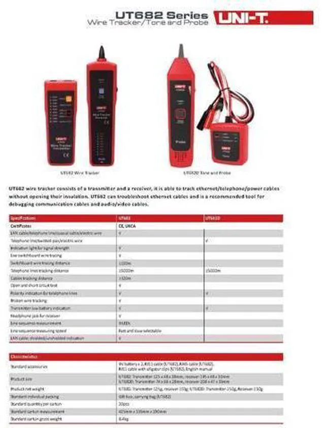 Alt view image 5 of 5 - Cable and Network Tester UT682 UT682D Wire Tracker Toner Probe Telephone Line Network Cable Ethernet LAN Tester Calibration Detector Line Finder(UT682)