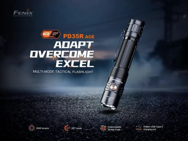 Alt view image 2 of 7 - PD35R ACE 2000 Lumens Multi-Mode USB-C Rechargeable Tactical Flashlight with Customizable Output Level Selections and Lumentac Organizer
