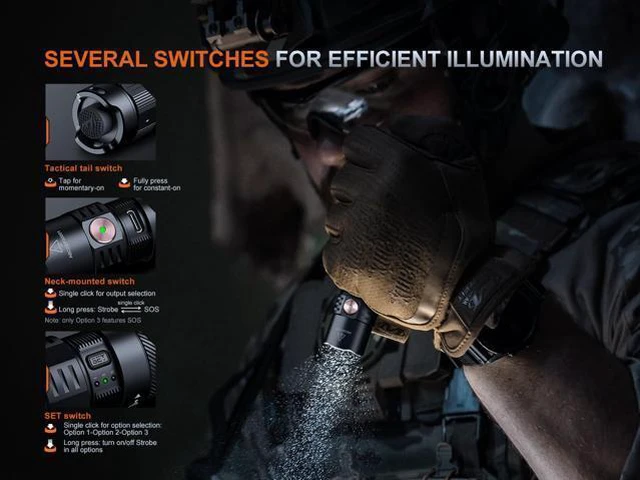 Alt view image 6 of 7 - PD35R ACE 2000 Lumens Multi-Mode USB-C Rechargeable Tactical Flashlight with Customizable Output Level Selections and Lumentac Organizer