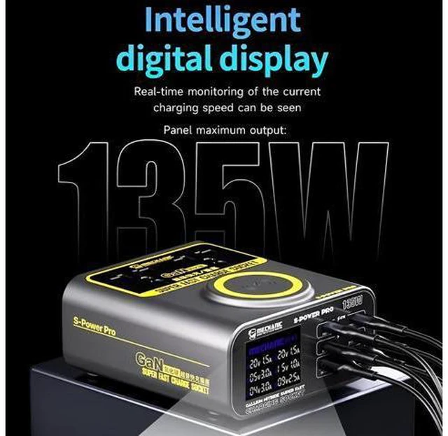 Alt view image 5 of 7 - S-power Pro QC3.0 PD67W Fast charging Tech With LCD Digital Display Multi-Port Charger For Laptops Phone Camera Pad etc