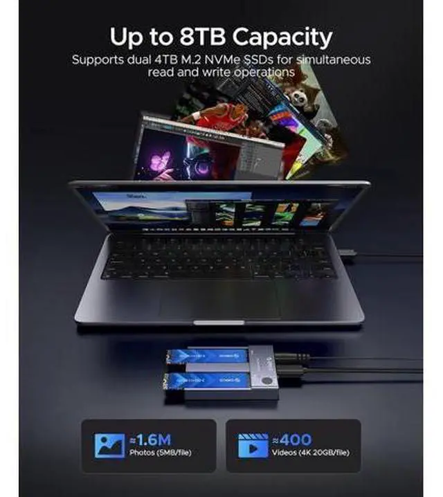 Alt view image 4 of 7 - M.2 NVMe Docking Station Dual-Bay SSD Cloner USB A/C to NVMe SSD Enclosure Aluminum M.2 Duplicator for PCIe M-Key SSDs Max Up to 8TB Tool Free-M2P2