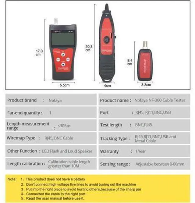 Alt view image 2 of 6 - NF-300 Cable Tracker Detector Wire Tracker LAN Tester Professional Network Cable Tester Poe Network Tools Wiring Finder Cable Tracker and Tester for Telephone and Network