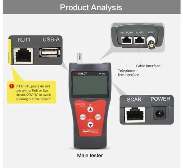 Alt view image 4 of 6 - NF-300 Cable Tracker Detector Wire Tracker LAN Tester Professional Network Cable Tester Poe Network Tools Wiring Finder Cable Tracker and Tester for Telephone and Network