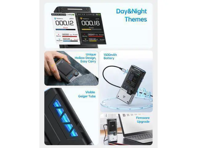 Alt view image 7 of 7 - GC-03 Geiger Counter Electromagnetic Detector, 3IN1 Nuclear Radiation Detector EMF Meter, Not Support RF Detection, Handheld Rechargeable Radiation Dosimeter, Beta Gamma X-ray Radiation Monitor