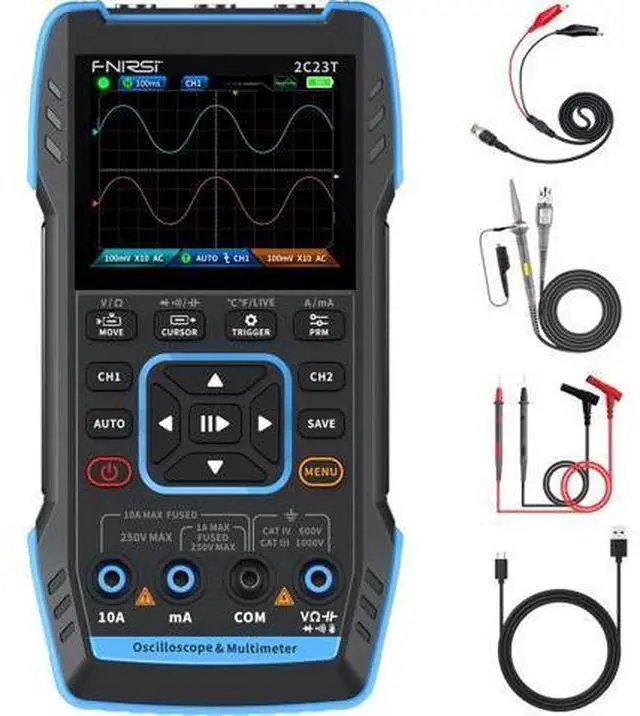 Main image of 2C23T 3 in 1 Handheld Oscilloscope Multimeter DDS Generator, 2 Channels, 10MHz Bandwidth, 50MSa/s Sampling Rate, 10000 Counts, Voltage, Current, Capacitor, Resistor, Diode Test
