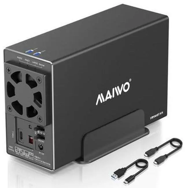Main image of Dual Bay Hard Drive RAID Enclosure with Cooling Fan for 2.5/3.5 inch SATA SSD/HDD, 10Gbps USB C 3.1 HDD Enclosure, 48TB Capacity, RAID 0/1/JBOD/PM, Aluminum Case