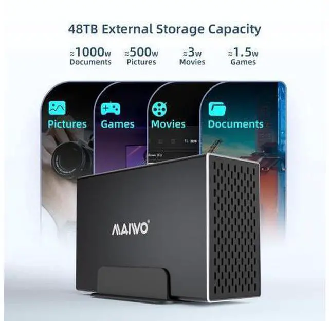 Alt view image 4 of 6 - Dual Bay Hard Drive RAID Enclosure with Cooling Fan for 2.5/3.5 inch SATA SSD/HDD, 10Gbps USB C 3.1 HDD Enclosure, 48TB Capacity, RAID 0/1/JBOD/PM, Aluminum Case