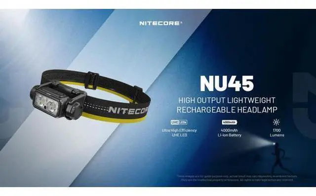 Alt view image 5 of 7 - NU45 1700 Lumen Headlamp, USB-C Rechargeable Fast Charging, Long Runtime for Camping, Running, or Work, with Auxilary White Reading Light and Red Light