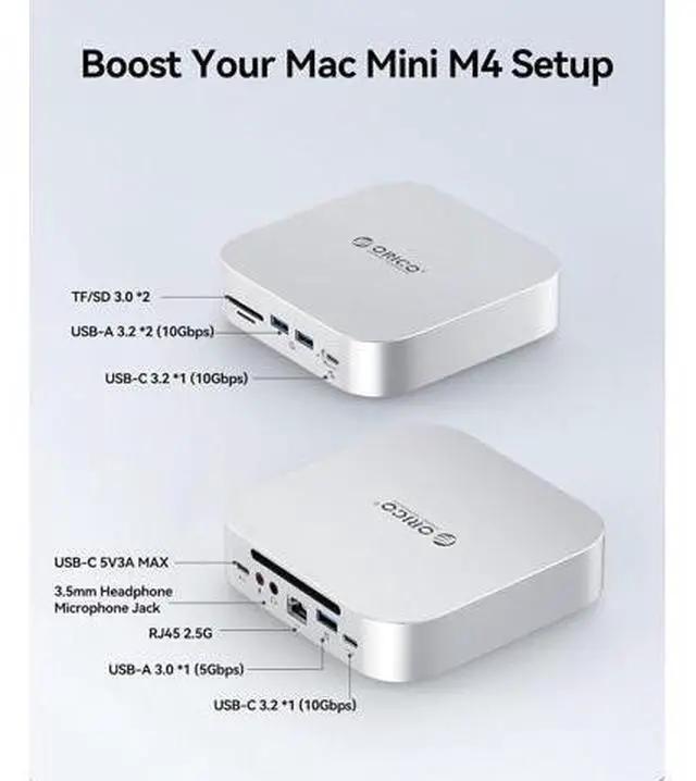 Alt view image 2 of 7 - MiniLink Mac mini M4 Dock & Stand, 2 × 10Gbps USB 3.2 Ports, 10Gbps USB C, USB A 3.0, 2.5G Ethernet Port, SD/TF, 3.5mm Headphone & Microphone Jacks, Compatible with Mac mini M4/M4 Pro (M48PR)