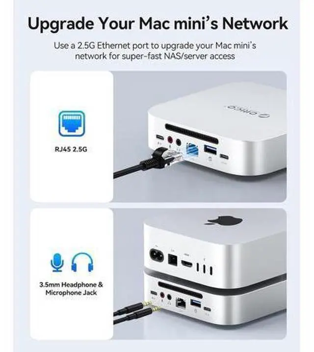 Alt view image 3 of 7 - MiniLink Mac mini M4 Dock & Stand, 2 × 10Gbps USB 3.2 Ports, 10Gbps USB C, USB A 3.0, 2.5G Ethernet Port, SD/TF, 3.5mm Headphone & Microphone Jacks, Compatible with Mac mini M4/M4 Pro (M48PR)