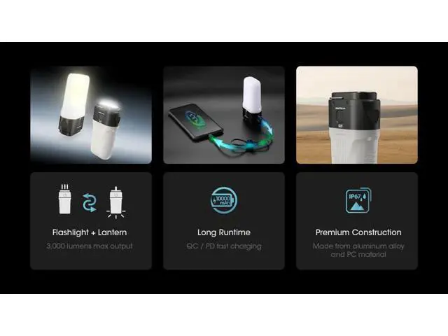 Alt view image 4 of 7 - LR70 Lantern Flashlight, 3000 Lumen, Long Runtime, USB-C Rechargeable, Portable QC PD with Red Light and Sticker for Camping, Tent, Power Outages, Emergency, Hurricane and Hiking