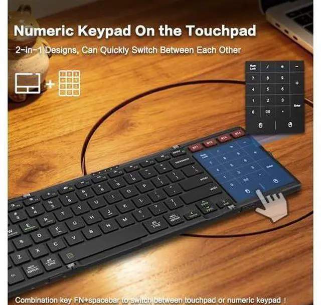 Alt view image 2 of 6 - Foldable Bluetooth Keyboard, 4-Channel Wireless, Multi-Device Rechargeable, Compatible with Windows, Mac, Android, iOS