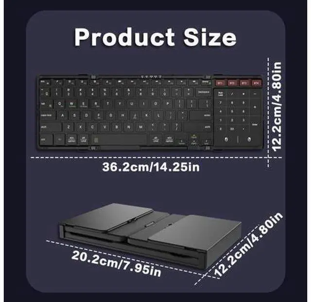 Alt view image 4 of 6 - Foldable Bluetooth Keyboard, 4-Channel Wireless, Multi-Device Rechargeable, Compatible with Windows, Mac, Android, iOS