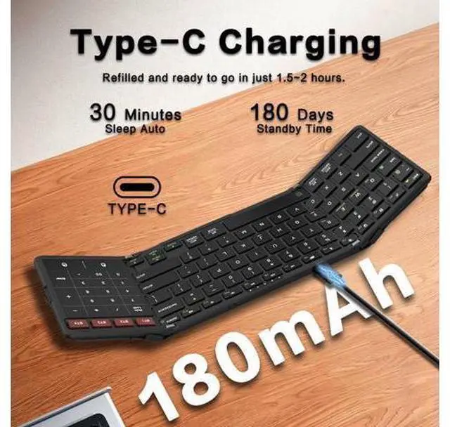 Alt view image 5 of 6 - Foldable Bluetooth Keyboard, 4-Channel Wireless, Multi-Device Rechargeable, Compatible with Windows, Mac, Android, iOS