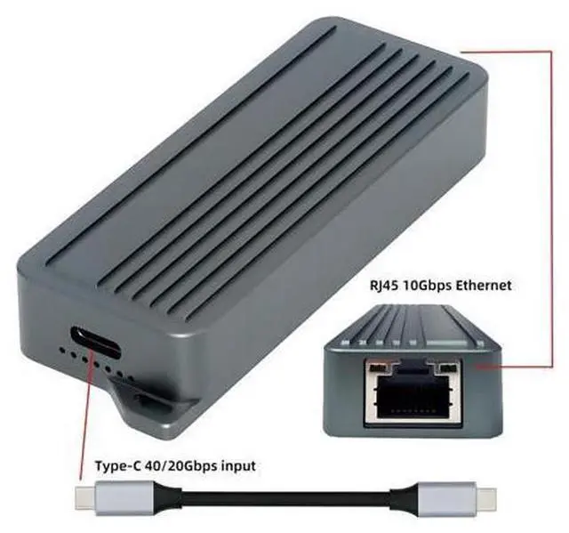 Alt view image 4 of 7 - USB-C Type-C USB4 USB3.2 Gen2 to 10Gbps GBE Gigabit 10000Mbps 5Gbps 2.5Gbps Ethernet Network LAN Cable Adapter RTL8159 for Desktop Laptop NAS