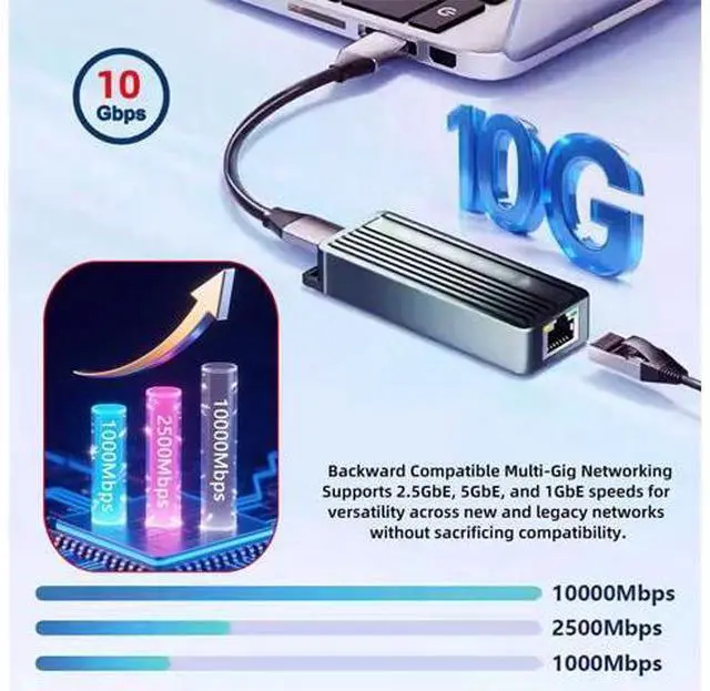 Alt view image 6 of 7 - USB-C Type-C USB4 USB3.2 Gen2 to 10Gbps GBE Gigabit 10000Mbps 5Gbps 2.5Gbps Ethernet Network LAN Cable Adapter RTL8159 for Desktop Laptop NAS