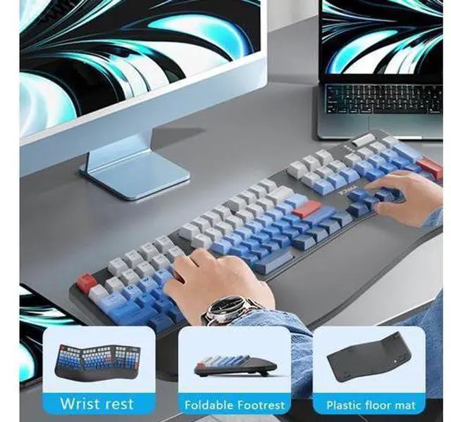 Alt view image 3 of 7 - 3-Mode Rechargeable Wireless Mechanical Keyboard 5000mAh Battery, Bluetooth 5.3/2.4G / USB-C Wired, 18 RGB Lighting Effects, Ergonomic Keyboard for Windows Computer Desktop Laptop
