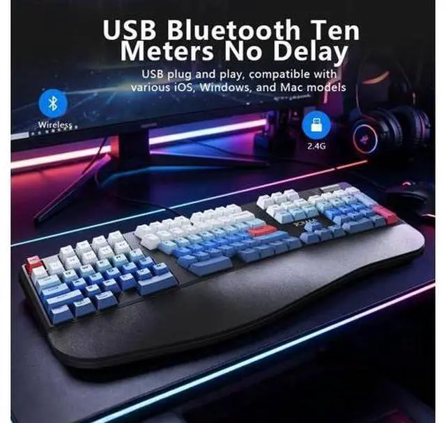Alt view image 7 of 7 - 3-Mode Rechargeable Wireless Mechanical Keyboard 5000mAh Battery, Bluetooth 5.3/2.4G / USB-C Wired, 18 RGB Lighting Effects, Ergonomic Keyboard for Windows Computer Desktop Laptop