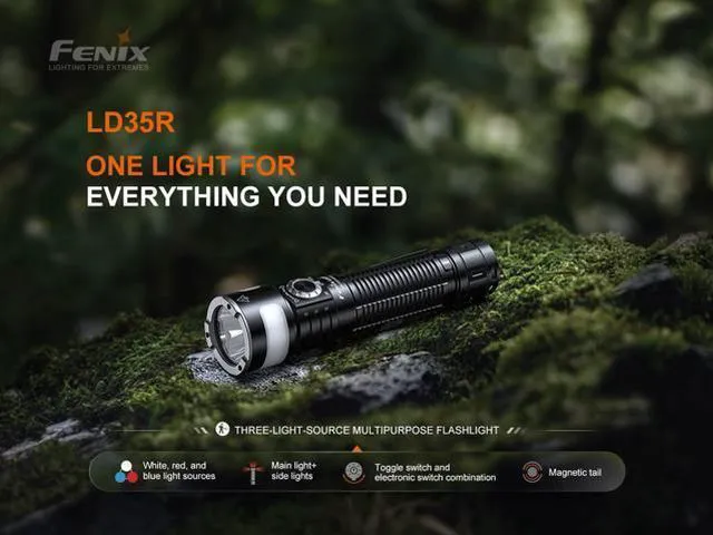 Alt view image 2 of 7 - LD35R 1800 Lumens USB-C Rechargeable Flashlight, with White, Red, and Blue Multi-Color Outputs 360 Degree Illumination and Lumentac Organizer
