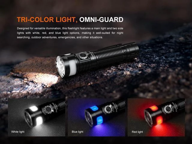 Alt view image 4 of 7 - LD35R 1800 Lumens USB-C Rechargeable Flashlight, with White, Red, and Blue Multi-Color Outputs 360 Degree Illumination and Lumentac Organizer