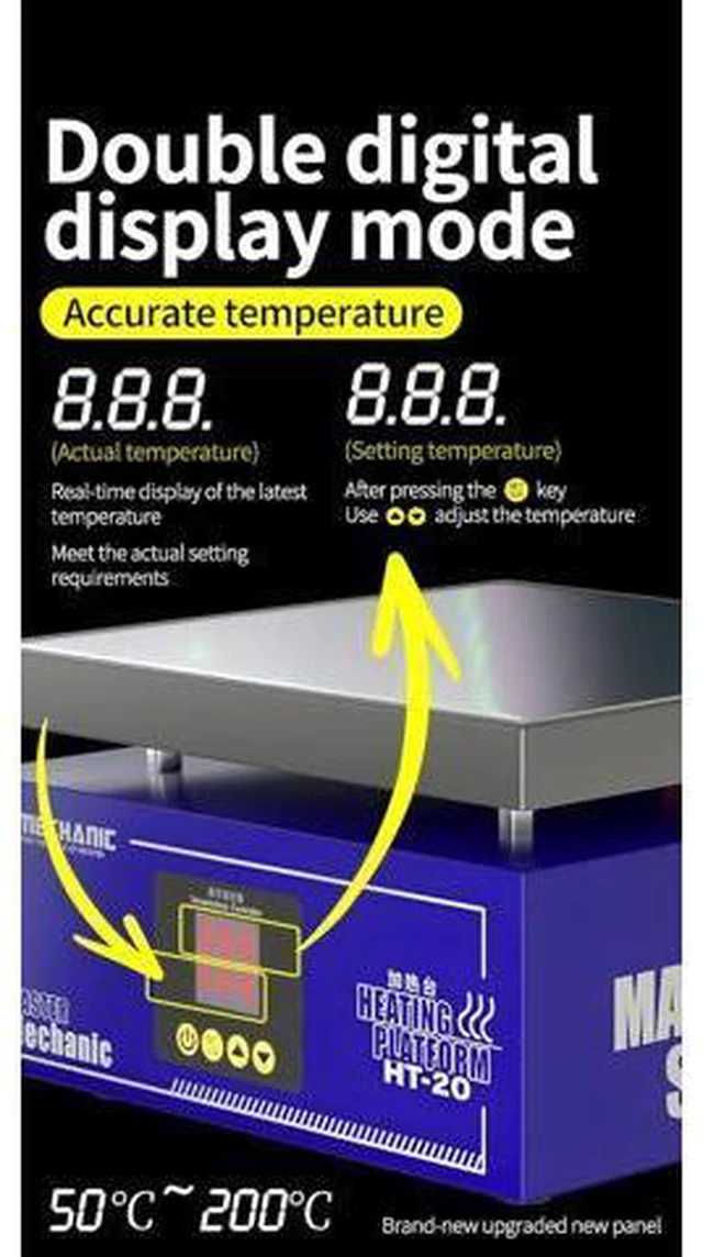 Alt view image 4 of 7 - Heating Table MECHANIC HT-20 Intelligent Constant Temperature Double Digital Display for Repair Mobile Phone PCB Heat Platform