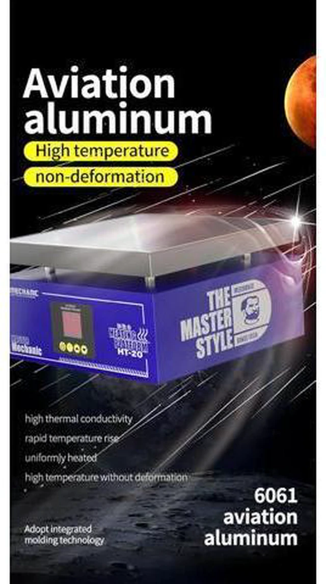 Alt view image 7 of 7 - Heating Table MECHANIC HT-20 Intelligent Constant Temperature Double Digital Display for Repair Mobile Phone PCB Heat Platform