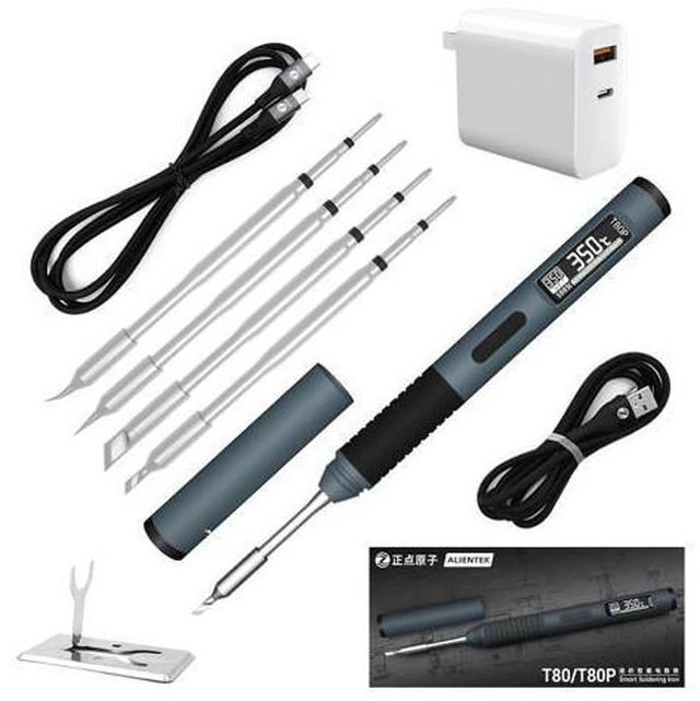 Main image of Soldering Iron Kit, PD/QC 100W Mini Digital Soldering Iron 176-842 Fast Heating T80/T80P,Type-C Portable Digital OLED Screen Display, Auto Sleep (T80P+C2C+4 type tips+PD 65W)