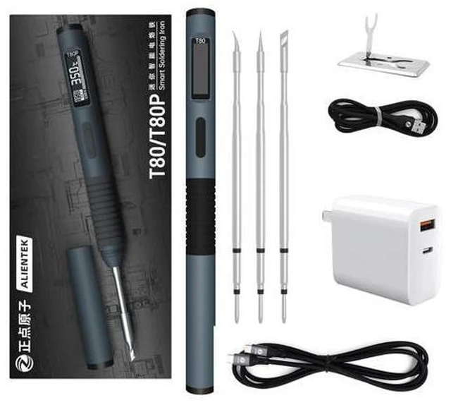 Main image of Soldering Iron Kit, 100W Fast Heating T80/T80P Digital Soldering Iron PD/QC,Type-C Portable Digital OLED Screen Display, Auto Sleep (T80+C2C+3 type tips+PD 65W)