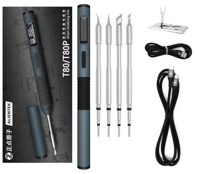 Main image of Soldering Iron Kit, 100W Fast Heating T80/T80P Digital Soldering Iron PD/QC,Type-C Portable Digital OLED Screen Display, Auto Sleep (T80P+C2C+4 type tips)