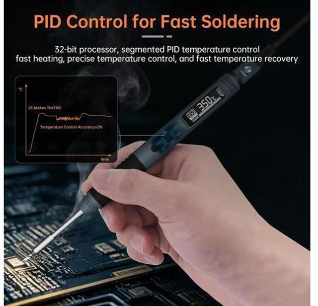 Alt view image 5 of 7 - Soldering Iron Kit, 100W Fast Heating T80/T80P Digital Soldering Iron PD/QC,Type-C Portable Digital OLED Screen Display, Auto Sleep (T80P+C2C+4 type tips+PD 65W)