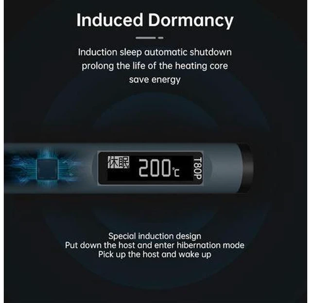 Alt view image 4 of 7 - Soldering Iron Kit, 100W Fast Heating T80/T80P Digital Soldering Iron PD/QC,Type-C Portable Digital OLED Screen Display, Auto Sleep (T80P+C2C+4 type tips+PD 65W)