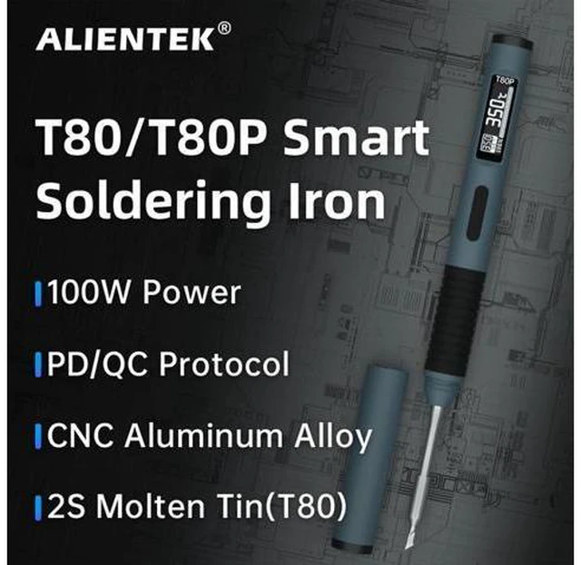 Alt view image 2 of 7 - Soldering Iron Kit, 100W Fast Heating T80/T80P Digital Soldering Iron PD/QC,Type-C Portable Digital OLED Screen Display, Auto Sleep (T80P+C2C+4 type tips+PD 65W)