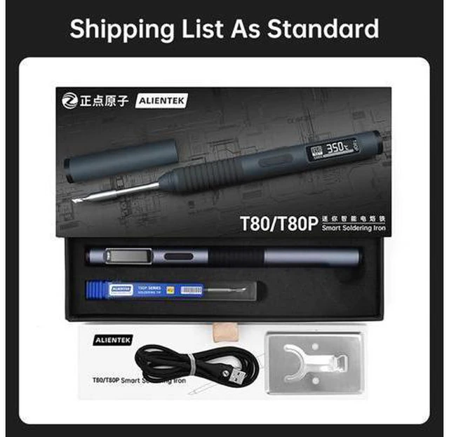 Alt view image 3 of 6 - Soldering Iron Kit, PD/QC 100W Mini Digital Soldering Iron 176-842 Fast Heating T80/T80P,Type-C Portable Digital OLED Screen Display, Auto Sleep (T80P+C2C+4 type tips+PD 65W)