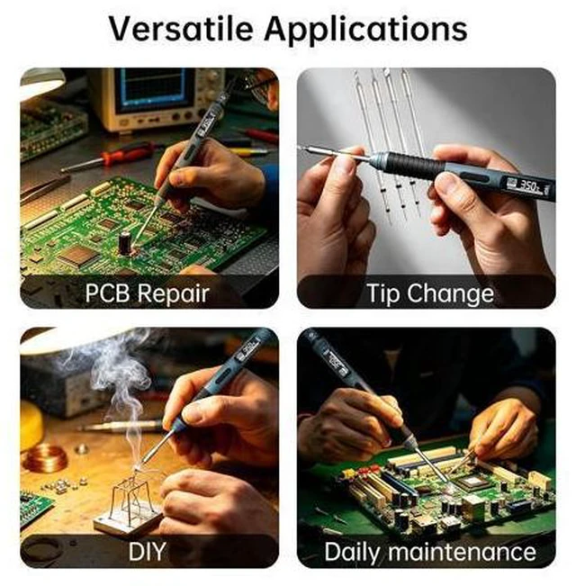 Alt view image 7 of 7 - Soldering Iron Kit, 100W Fast Heating T80/T80P Digital Soldering Iron PD/QC,Type-C Portable Digital OLED Screen Display, Auto Sleep (T80P+C2C+4 type tips+PD 65W)
