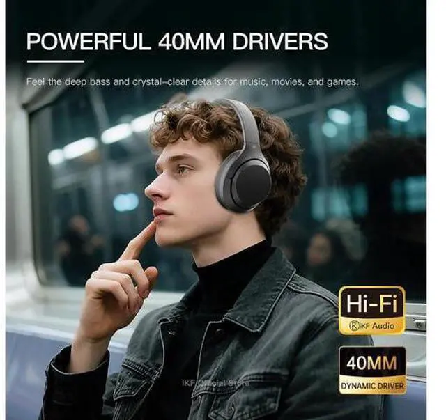 Alt view image 2 of 6 - T1 Pro Wireless Bluetooth Over Ear Headphones, 100H Playback, HiFi Sound,Multi-Device Connection, Foldable Design, Wired Mode, for Travel/Work/Gaming/School (Vintage)