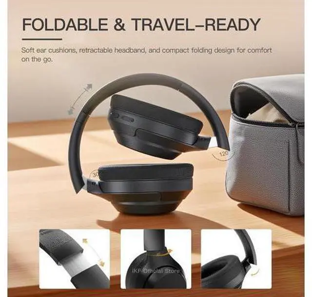 Alt view image 4 of 6 - T1 Pro Wireless Bluetooth Over Ear Headphones, 100H Playback, HiFi Sound,Multi-Device Connection, Foldable Design, Wired Mode, for Travel/Work/Gaming/School (Vintage)