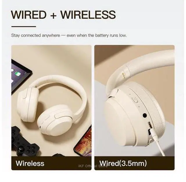 Alt view image 5 of 6 - T1 Pro Wireless Bluetooth Over Ear Headphones, 100H Playback, HiFi Sound,Multi-Device Connection, Foldable Design, Wired Mode, for Travel/Work/Gaming/School (Vintage)