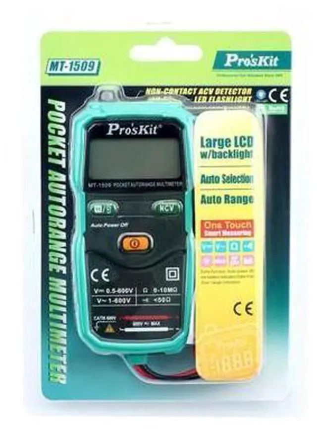 Main image of Tools Solutions MT-1509 Pocket Autorange Multimeter Non-Contact ACV Detector LED Flashlight CE EN61010-1 CATIII 600V 3 1/2 Digits 1999 Counts, 0.5% Best Accuracy(MT-1509)