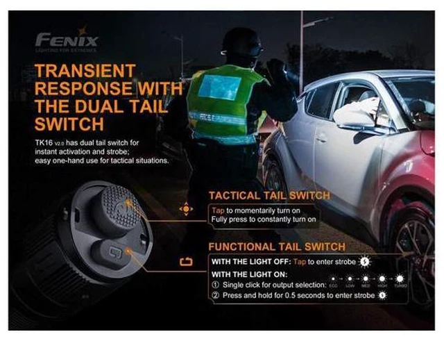 Alt view image 4 of 7 - TK16 V2.0 3100 Lumen USB-C Rechargeable Tactical Flashlight | Dual tail switch with instant strobe, 415 Yards long throw, IP68 waterproof, tungsten steel glass breaker foremergency use