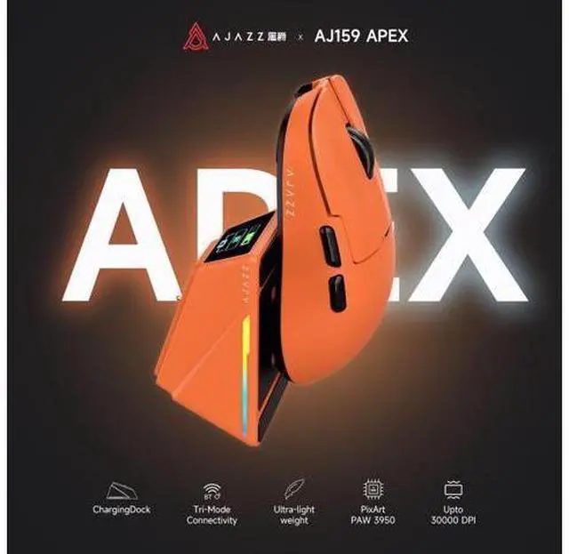 Alt view image 2 of 6 - AJAZZ AJ159 APEX Wireless Gaming Mouse 2.4G Wired BT|RGB Magnetic Screen Charging Dock|Lightweight|42K Optical Tracking|400mAh Battery |PAW3950APEX Sensor.
