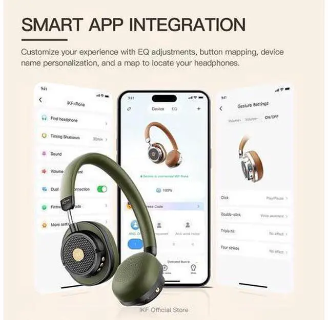 Alt view image 6 of 7 - Rona Retro Classic Active Noise Cancelling Wireless Headphones, Bluetooth On Ear Headset with Mic,75H Playback, Metal Vintage Design,3D Movie Sound,Wired,for Small Heads & Teens (Green)