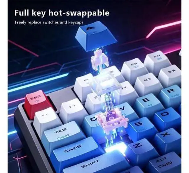 Alt view image 5 of 7 - 3-Mode Rechargeable Wireless Mechanical Keyboard 5000mAh Battery, Bluetooth 5.3/2.4G / USB-C Wired, 18 RGB Lighting Effects, Ergonomic Keyboard for Windows Computer Desktop Laptop