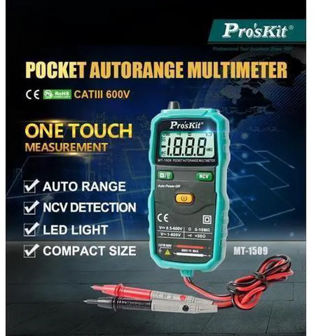 Alt view image 5 of 7 - Tools Solutions MT-1509 Pocket Autorange Multimeter Non-Contact ACV Detector LED Flashlight CE EN61010-1 CATIII 600V 3 1/2 Digits 1999 Counts, 0.5% Best Accuracy(MT-1509)