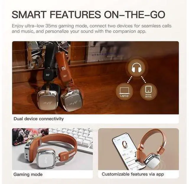 Alt view image 7 of 7 - R2 Retro Classic Wireless Headphones,On Ear Headset,Ergonomic Design,40mm Drivers, ENC Clear Call, Bluetooth & Wired Dual Mode, 60H Playback,Throwback 80s 90s,OOTD(Brown)