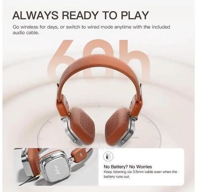 Alt view image 6 of 7 - R2 Retro Classic Wireless Headphones,On Ear Headset,Ergonomic Design,40mm Drivers, ENC Clear Call, Bluetooth & Wired Dual Mode, 60H Playback,Throwback 80s 90s,OOTD(Brown)