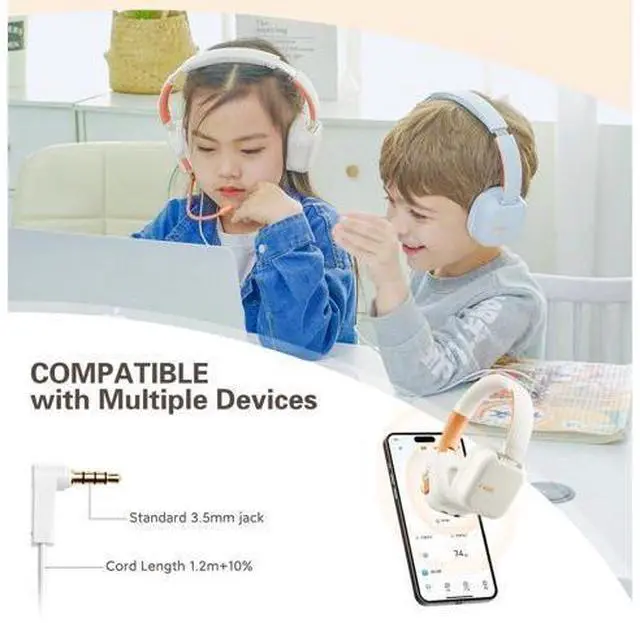 Alt view image 4 of 7 - Kids Over Ear Headphones V5.3 Children's, Hearing Protection Earmuffs, with Microphone, Recitation Headset, Suitable for School, Foldable Wired in Earphones (Blue)
