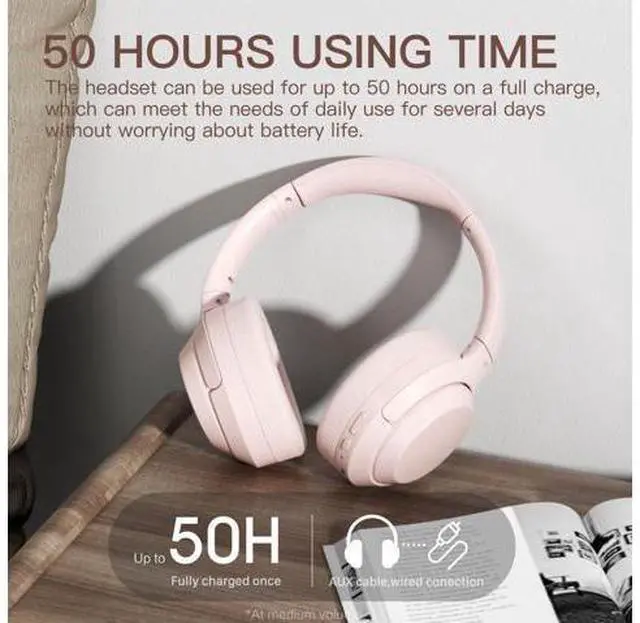 Alt view image 3 of 7 - T1 Wireless Bluetooth Headphones Over Ear Wired Headset,Deep Bass,50H Playback,Built-in Mic Foldable & Portable,3.5mm Aux-in,Compatible iOS/Android for Travel/Home Office/School(Pink 1.0)